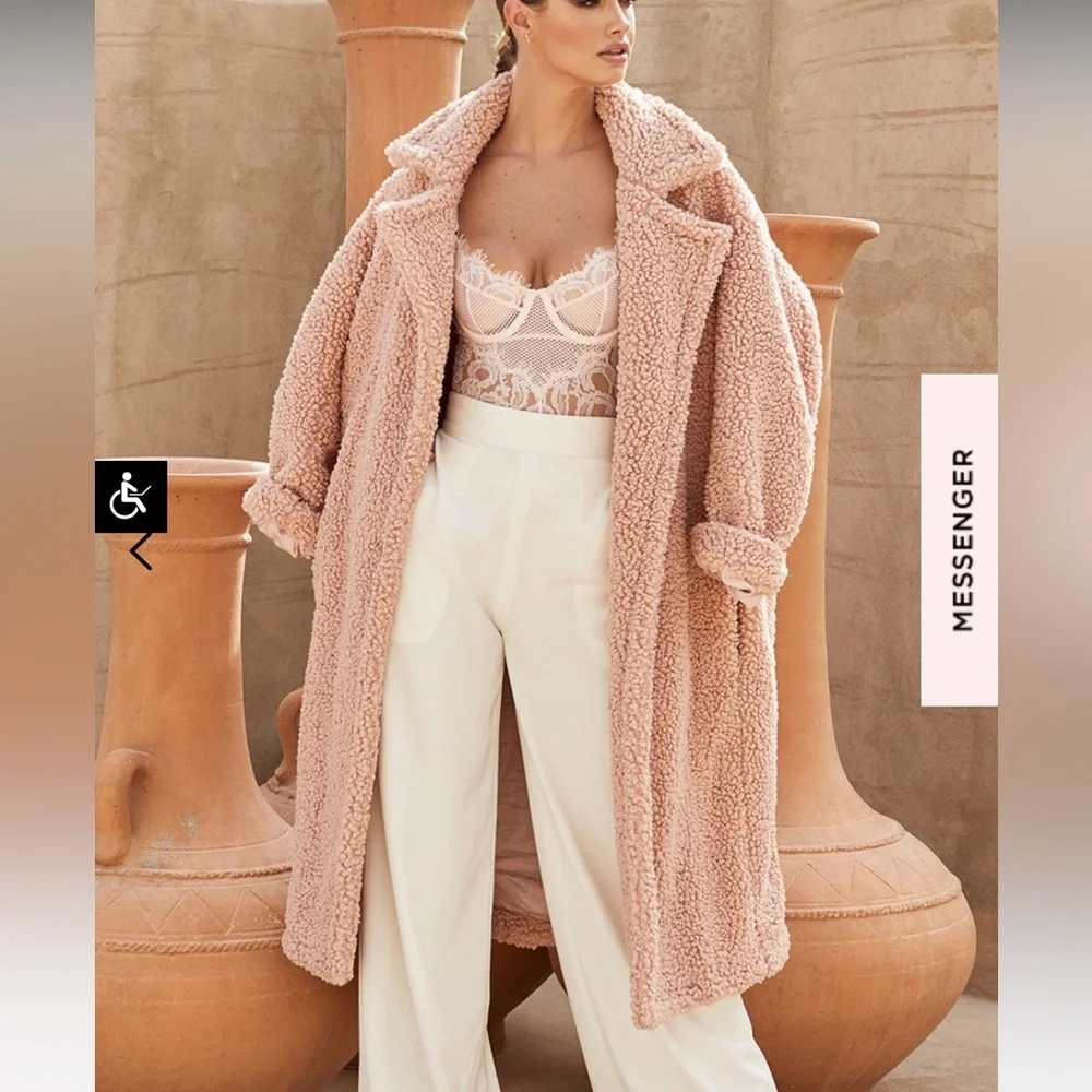 House of CB teddy bear coat blush Small or medium S M - Picture 6 of 12